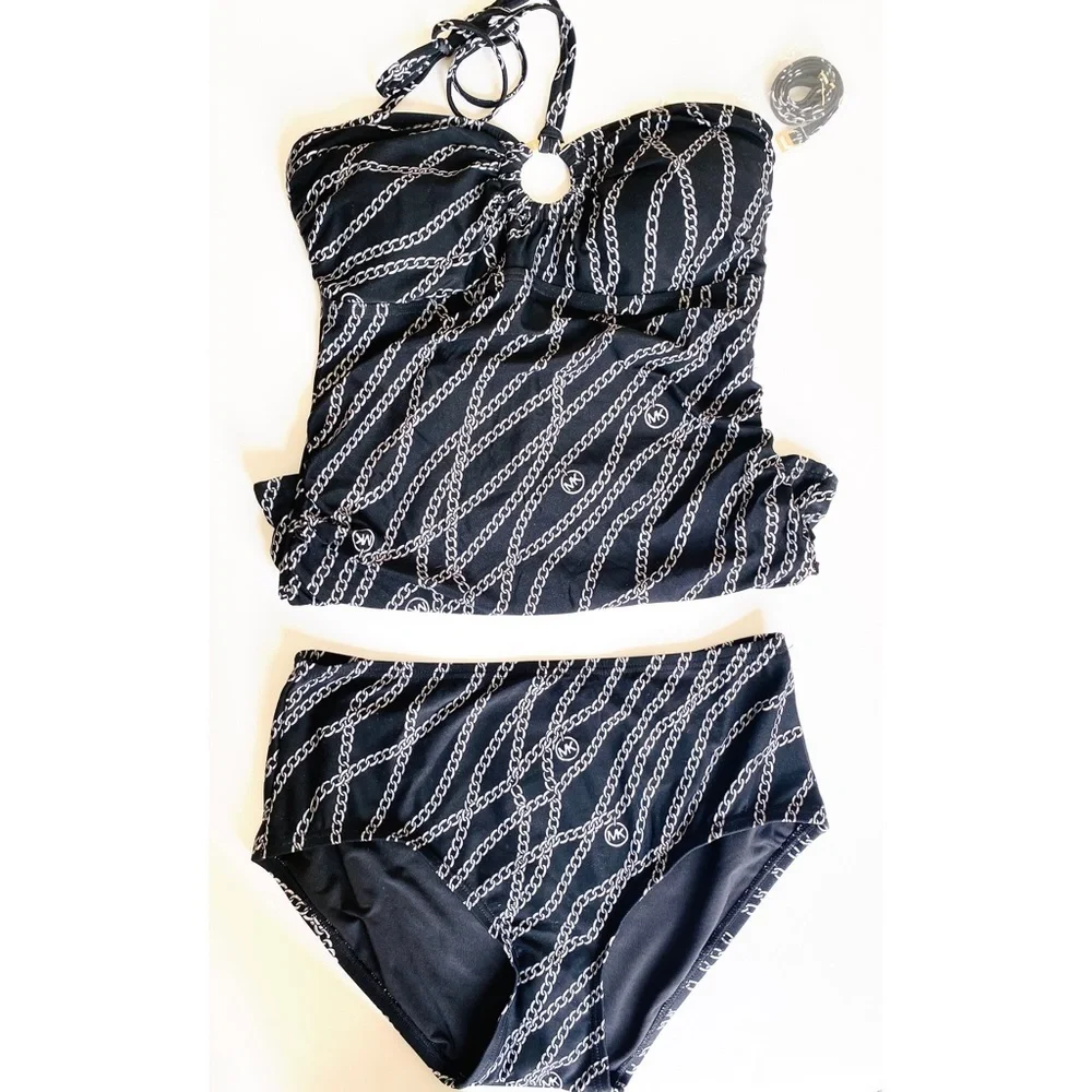 Michael Kors chain linked 2 piece swimsuit in black